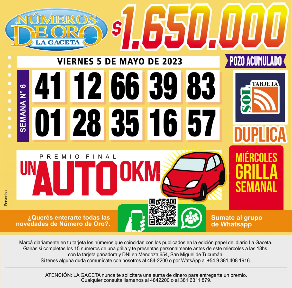 Los Números de Oro de LA GACETA del 5 de mayo de 2023