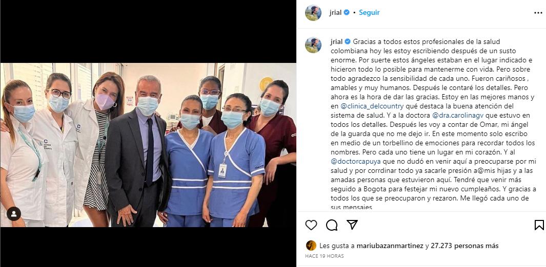 El agradecimiento de Jorge Rial a los médicos que lo atendieron en Colombia