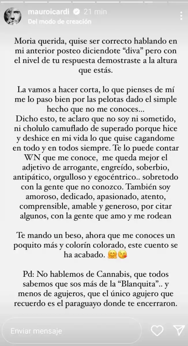 Dura respuesta de Mauro Icardi a Moria Casán: Lo que pienses de mí me lo paso bien por las pelotas