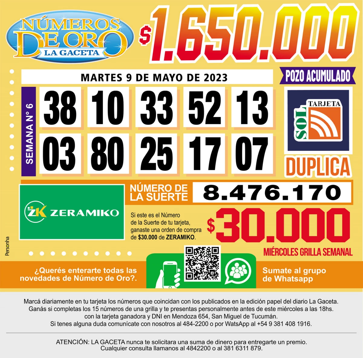 Los Números de Oro de LA GACETA del 9 de mayo de 2023