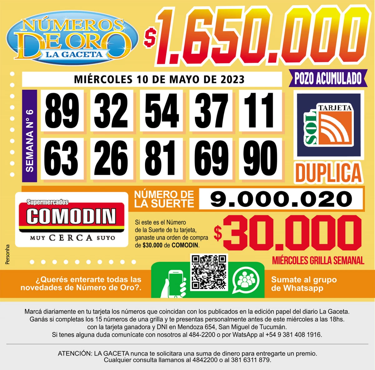 Los Números de Oro de LA GACETA del 10 de mayo de 2023