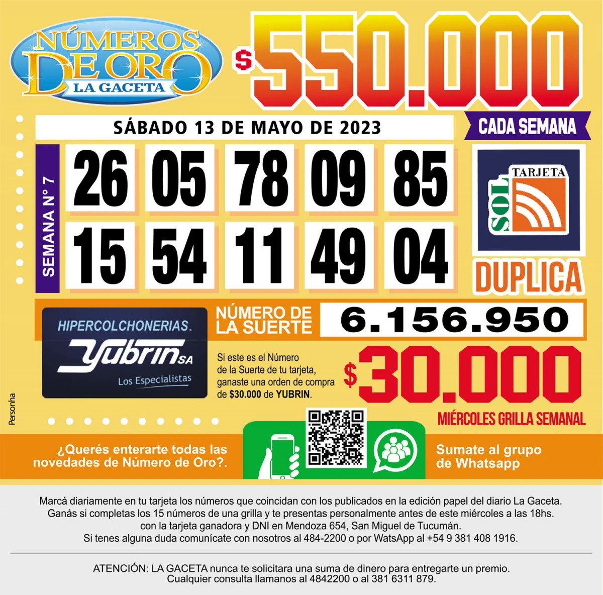 Los Números de Oro de LA GACETA del 13 de mayo de 2023