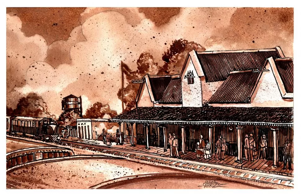 UN RECUERDO DE LA INFANCIA. Uno de los dibujos de Carrizo en los que plasmó su amor por los trenes y las estaciones ferroviarias. 