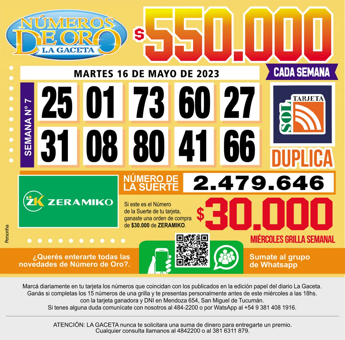 Los Números de Oro de LA GACETA del 16 de mayo de 2023