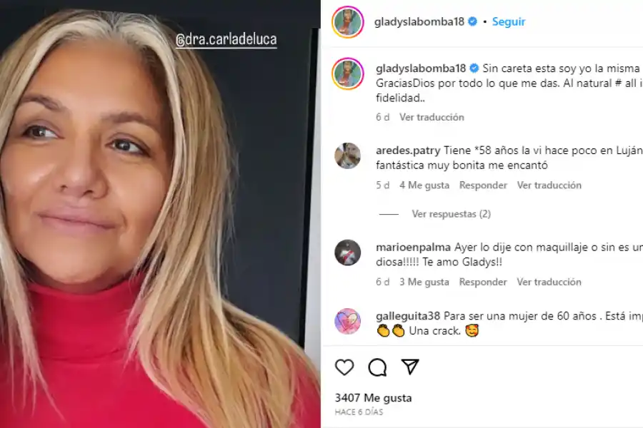 Gladys La Bomba Tucumana subió una foto al natural y sin maquillaje.