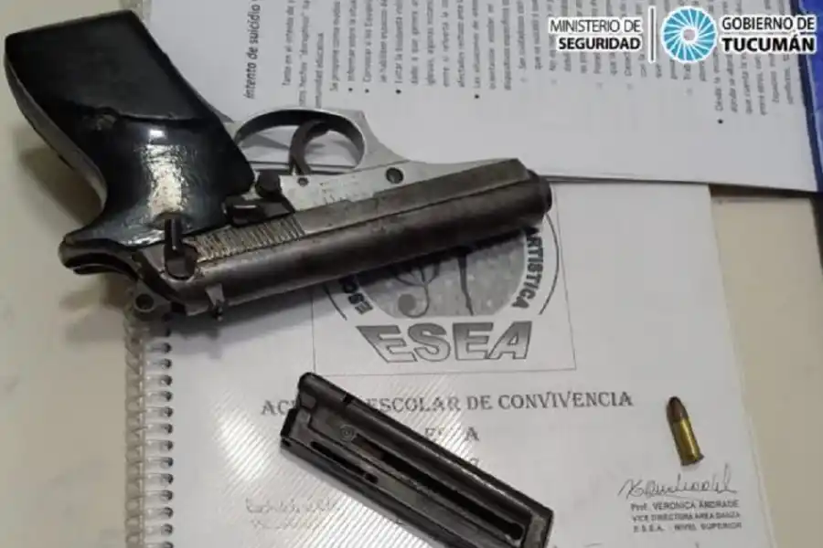 Cómo es el arma que se le secuestró al alumno y qué dijo la Policía
