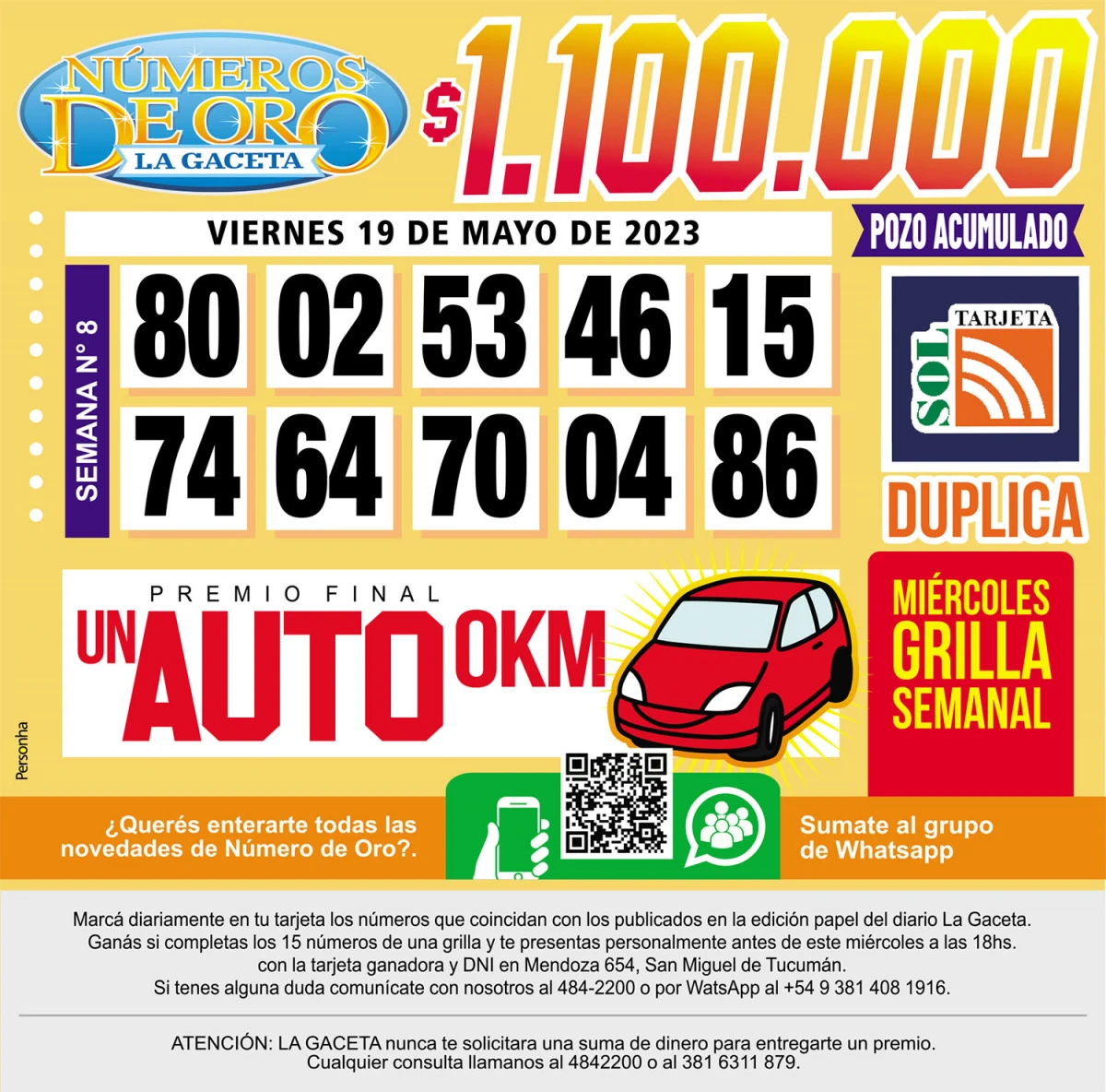 Los Números de Oro de LA GACETA del 19 de mayo de 2023