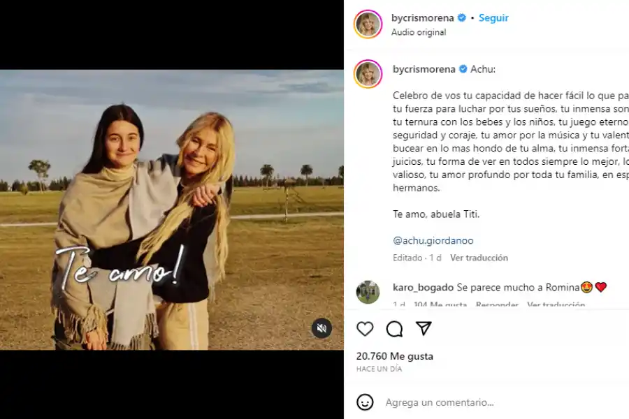 Cris Morena junto a su nieta Azul, hija de Romina Yan