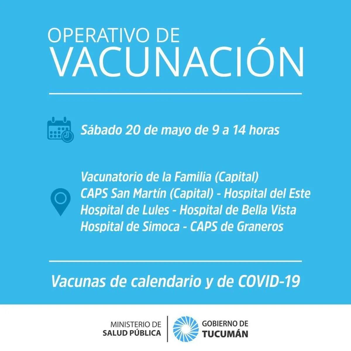 Vacunación en Tucumán: los nodos habilitados para este sábado
