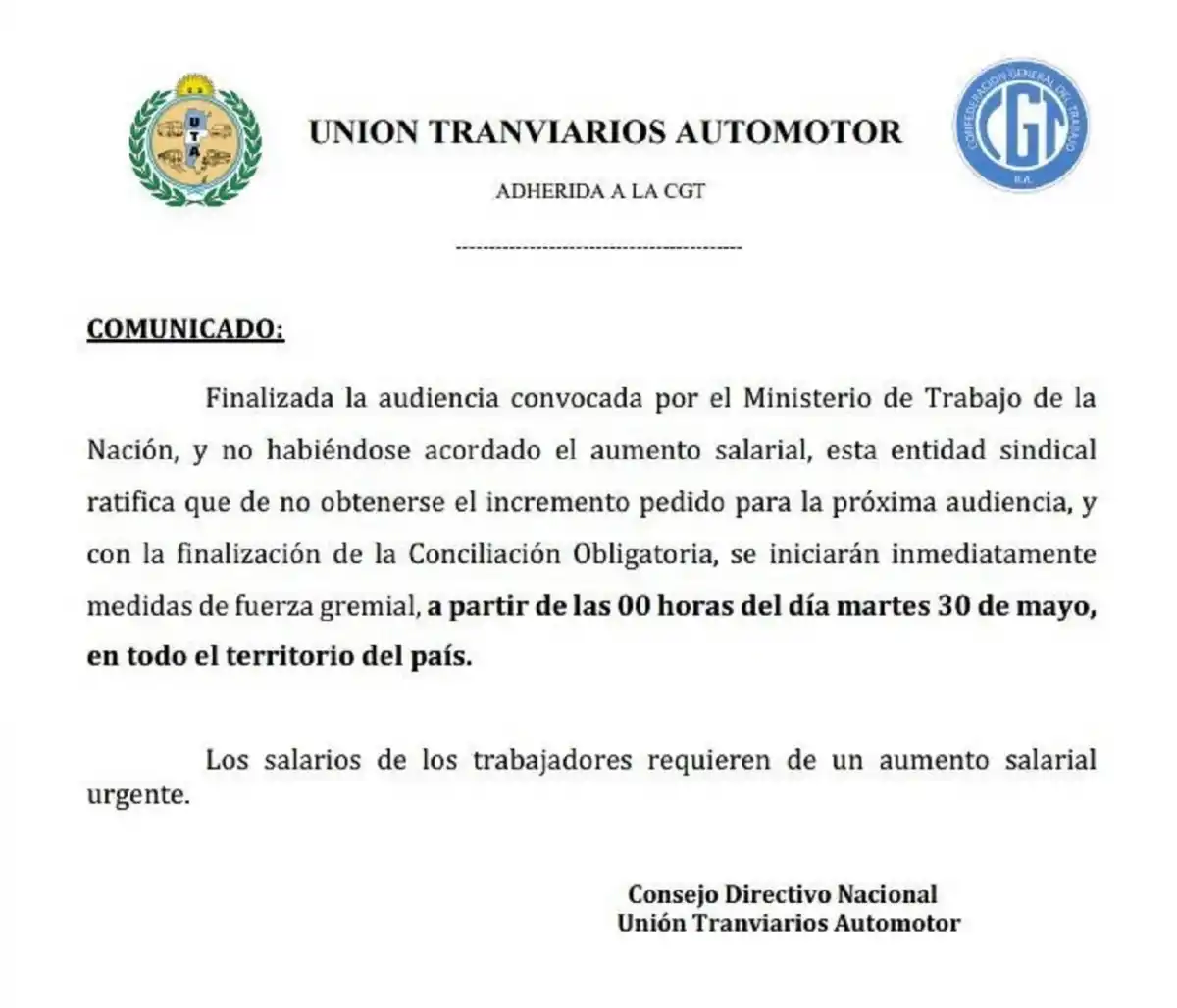 Fracasó la reunión paritaria y anuncian un paro de colectivos para el martes