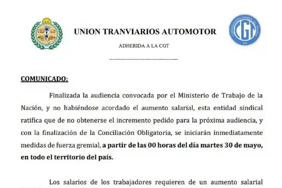 Fracasó la reunión paritaria y anuncian un paro de colectivos para el martes