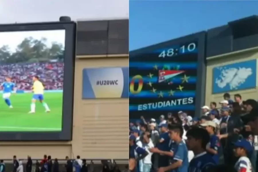 El cartel de las Islas Malvinas que reemplazaron en el Estadio de Mendoza.