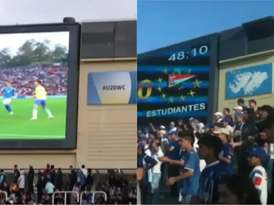 El cartel de las Islas Malvinas que reemplazaron en el Estadio de Mendoza.