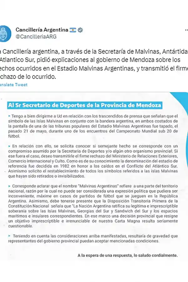 Mundial Sub-20: revelaron los motivos por los que taparon el cartel de las Islas Malvinas en Mendoza