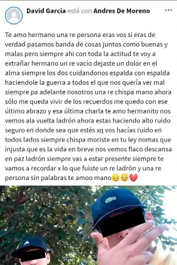 El posteo de un amigo del ladrón fallecido.