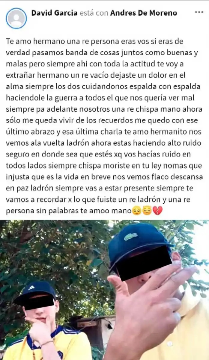 El posteo de un amigo del ladrón fallecido.