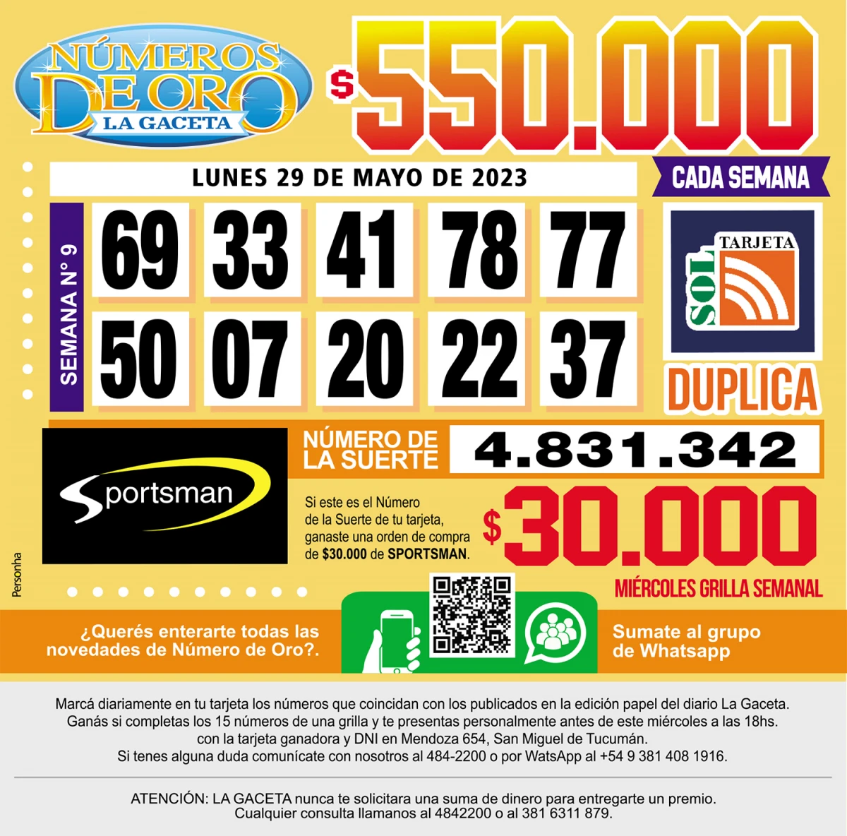 Los Números de Oro de LA GACETA del 29 de mayo de 2023