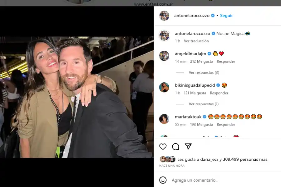 Lionel Messi y Antonela Roccuzzo en el recital de Coldplay en Barcelona