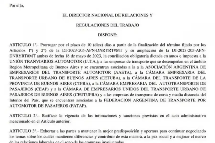 Mañana no habrá paro de colectivos: Trabajo extendió la conciliación obligatoria