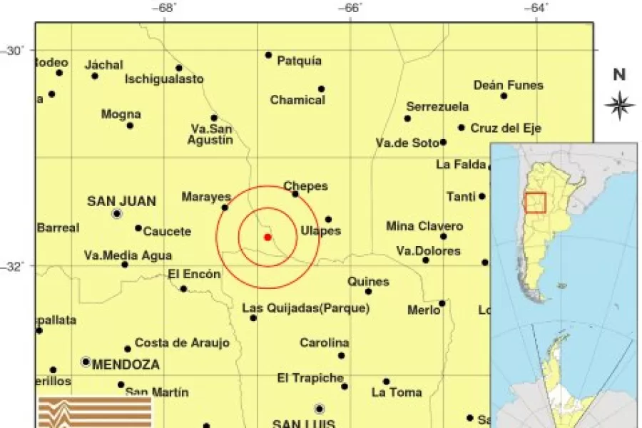 La localización del sismo en San Juan. Además, hubo otro en Salta.