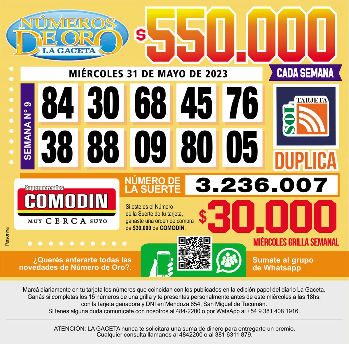 Los Números de Oro de LA GACETA del 31 de mayo de 2023