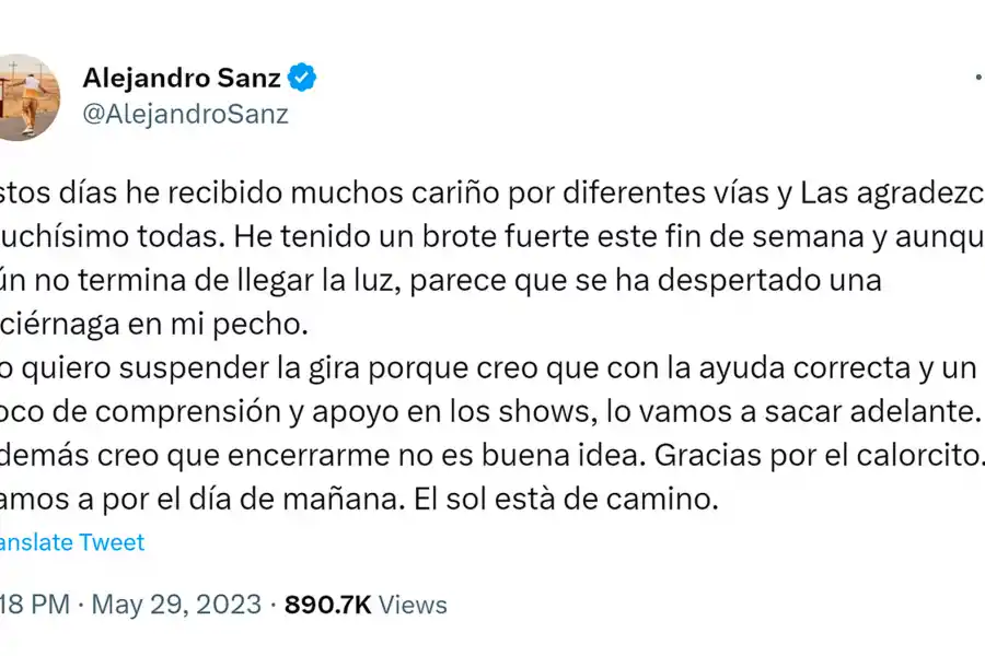 Alejando Sanz llevó tranquilidad a sus fans