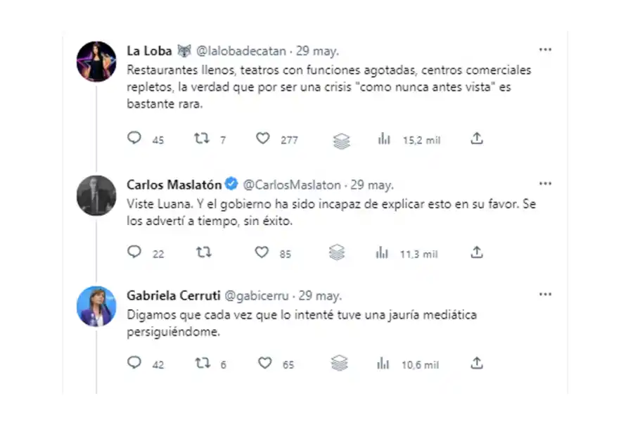 Gabriela Cerruti volvió a poner en duda la crisis: Se patinan la guita en restaurantes y recitales