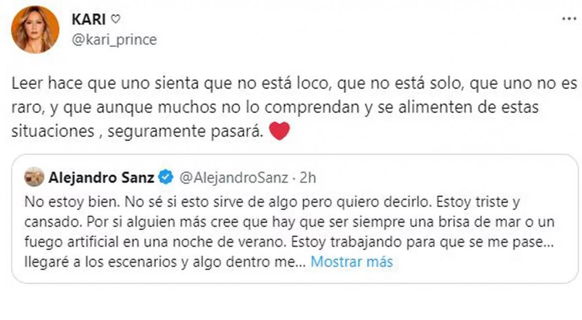 El mensaje de apoyo de Karina La Princesita a Alejandro Sanz