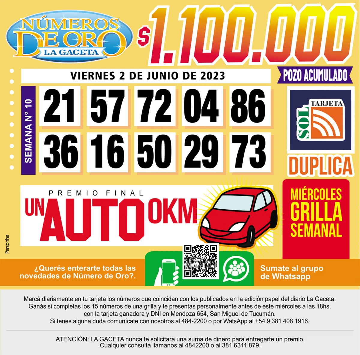 Los Números de Oro de LA GACETA del 2 de junio de 2023