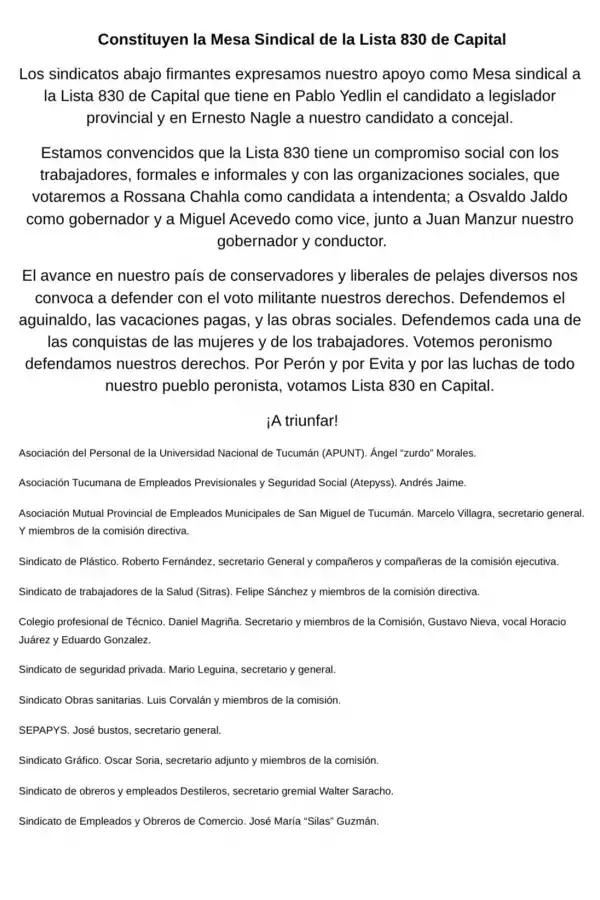 Pablo Yedlin: Hay una sola manera de defender los derechos de los trabajadores; votando al peronismo
