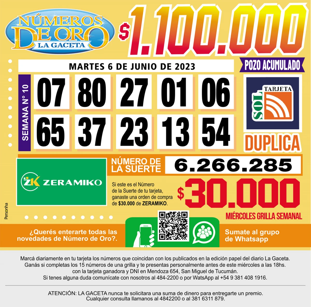 Los Números de Oro de LA GACETA del 6 de junio de 2023