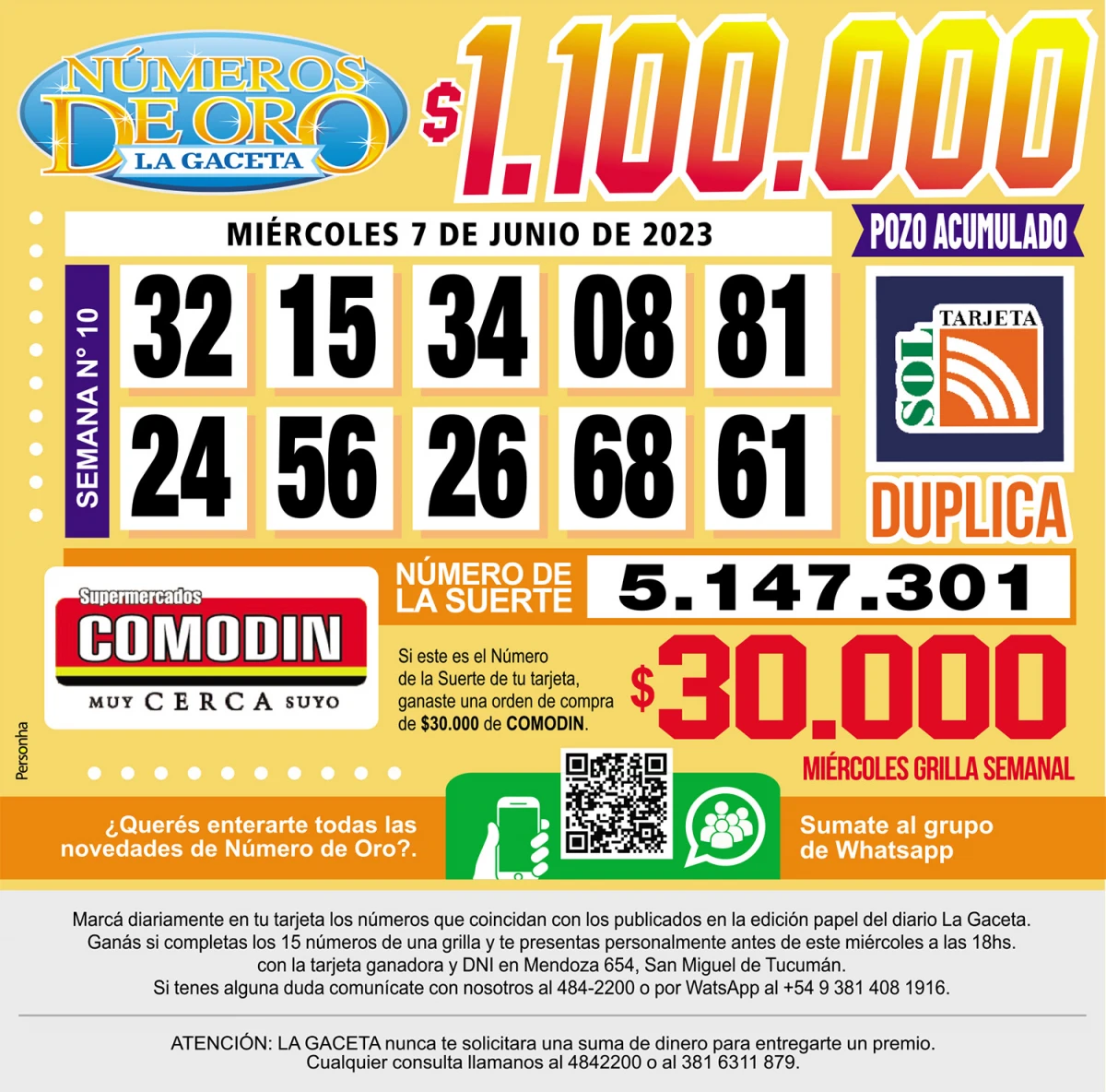 Los Números de Oro de LA GACETA del 7 de junio de 2023
