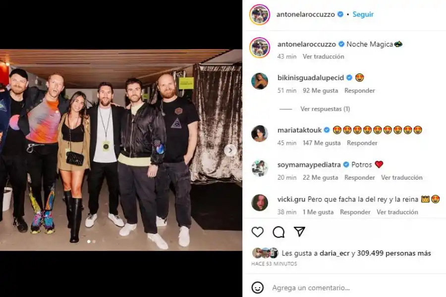 La foto de Messi y Antonela con los músicos de Coldplay