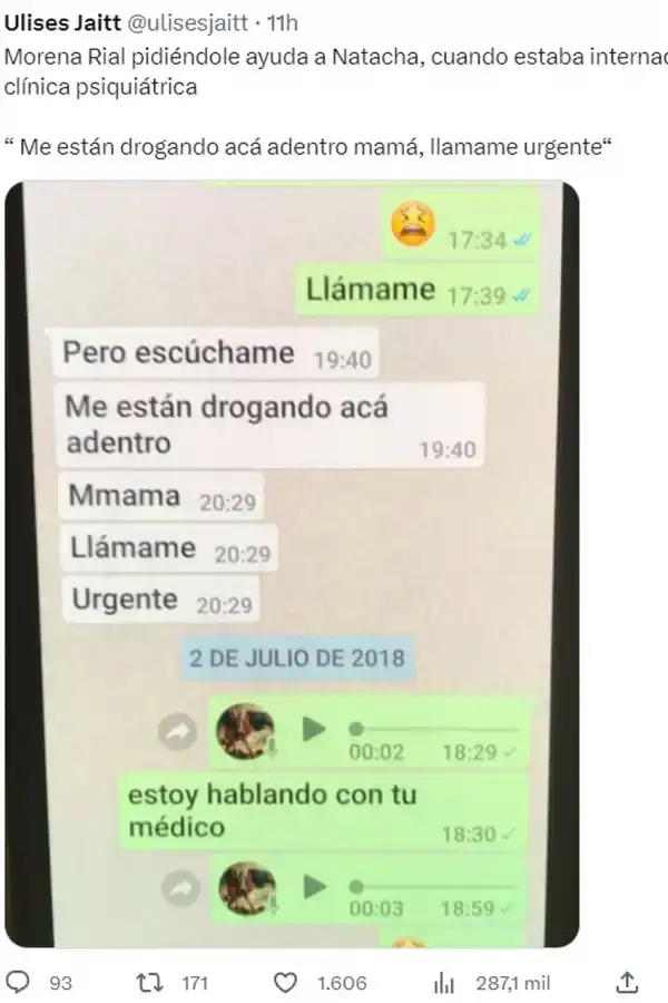 Chat entre Morena Rial y Natacha Jaitt