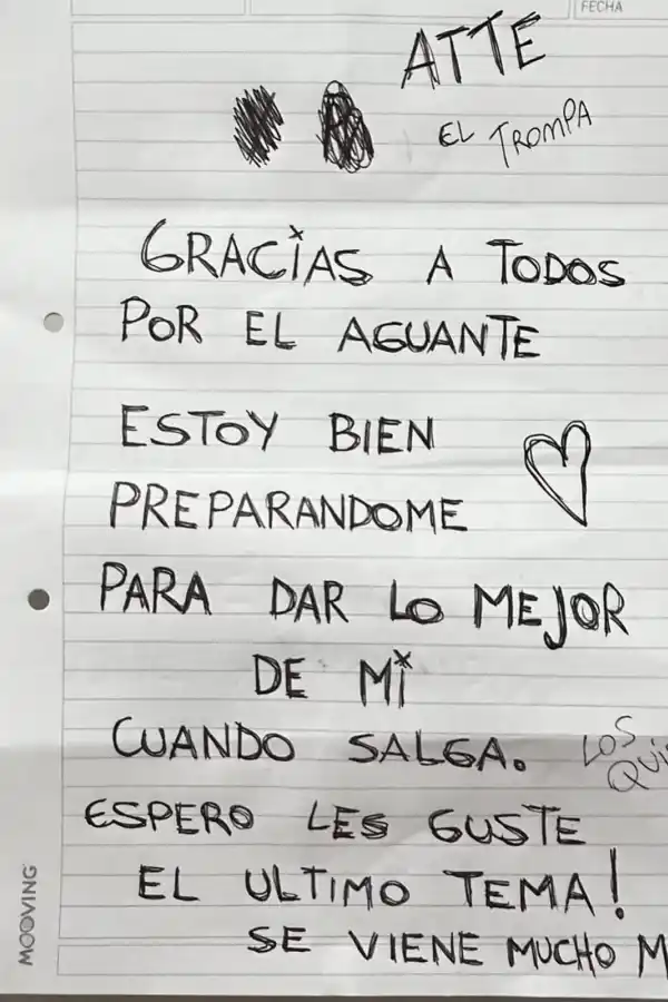 L-Gante emitió una nueva carta desde la cárcel para agradecer por el aguante