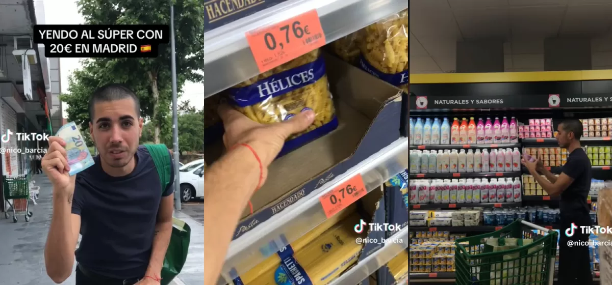 Un argentino mostró lo que se puede comprar en un supermercado de Madrid con €20: “Vivis toda la semana”