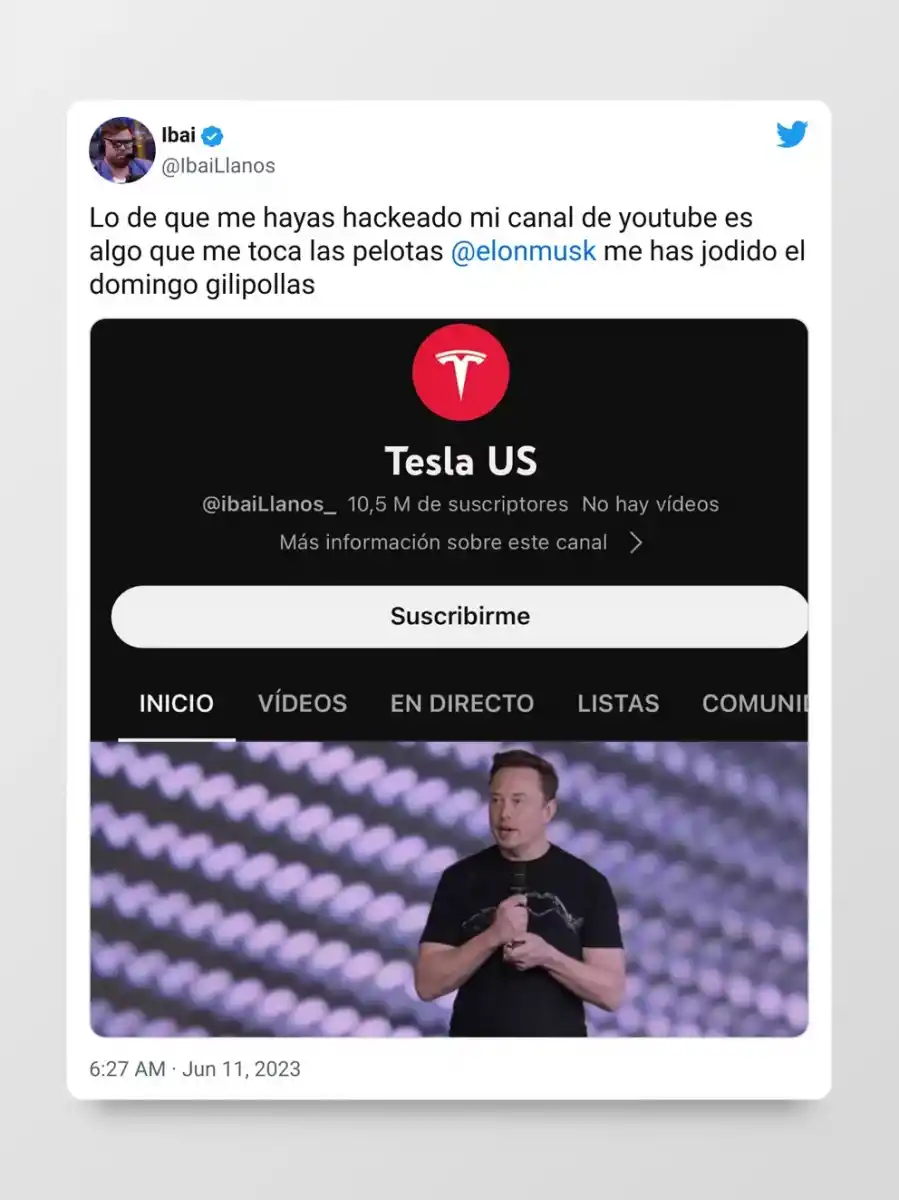 Ibai Llanos sufrió un hackeo en su canal de Youtube y culpó a Elon Musk