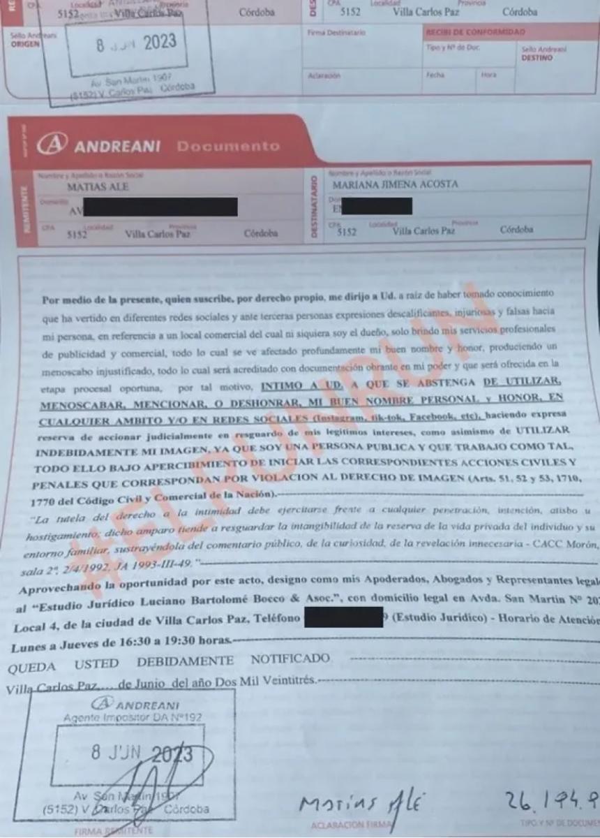 La respuesta de Matías Alé a la mujer que lo denunció.