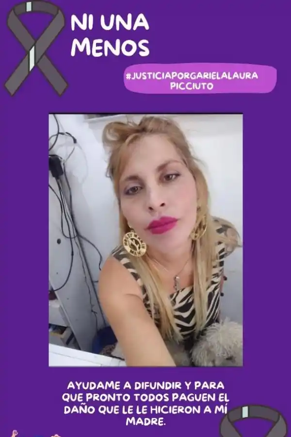 PEDIDO. El cartel que hizo la hija de Laura Gabriela Picciuto. 