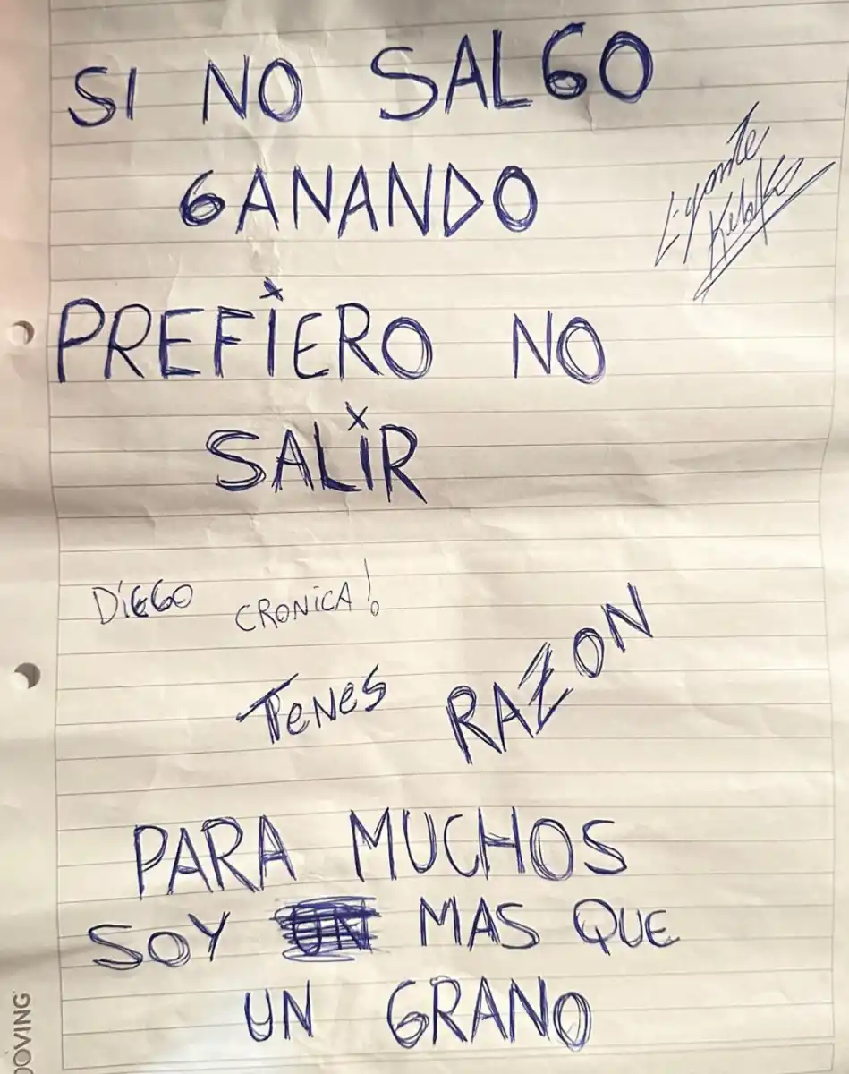 Una de las cartas que L-Gante escribió desde la cárcel