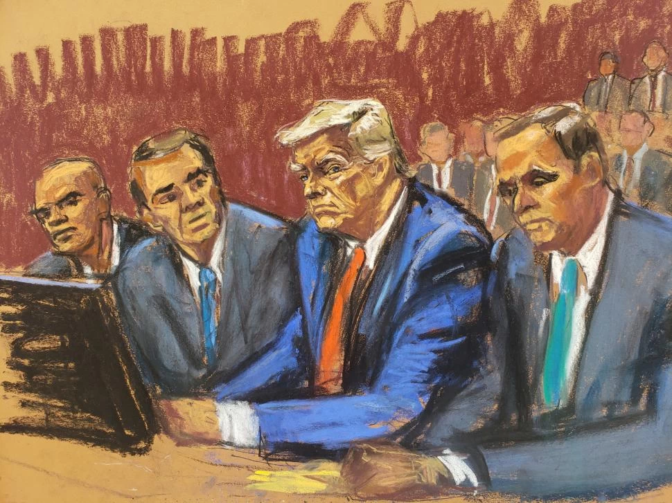 EN LA AUDIENCIA. Trump, en el Palacio de Justicia en Miami, Florida, en este boceto de la sala del tribunal. 