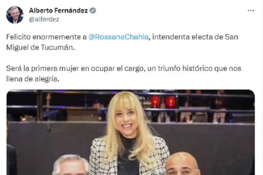 Alberto Fernández felicitó a Rossana Chahla: Un triunfo histórico que nos llena de alegría