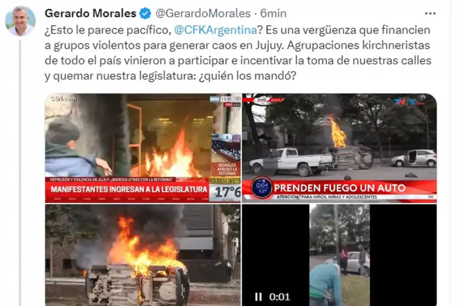 Gerardo Morales: Es una vergüenza que financien a grupos violentos para generar caos en Jujuy