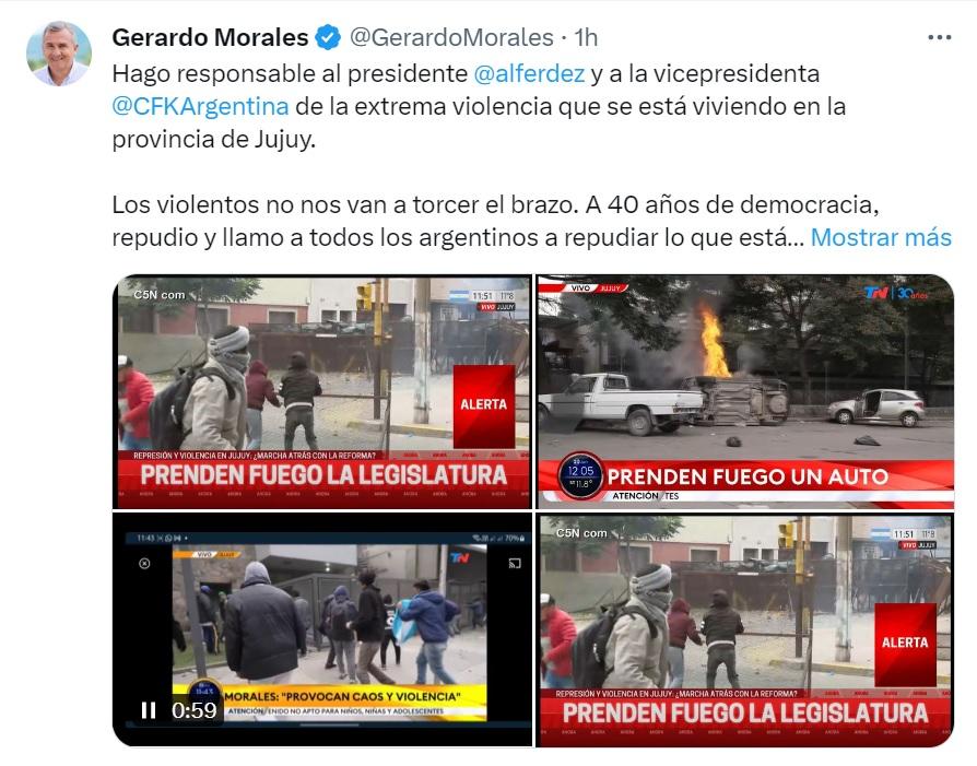 Cristina Kirchner: Hágase cargo gobernador Morales y pare con la locura represiva