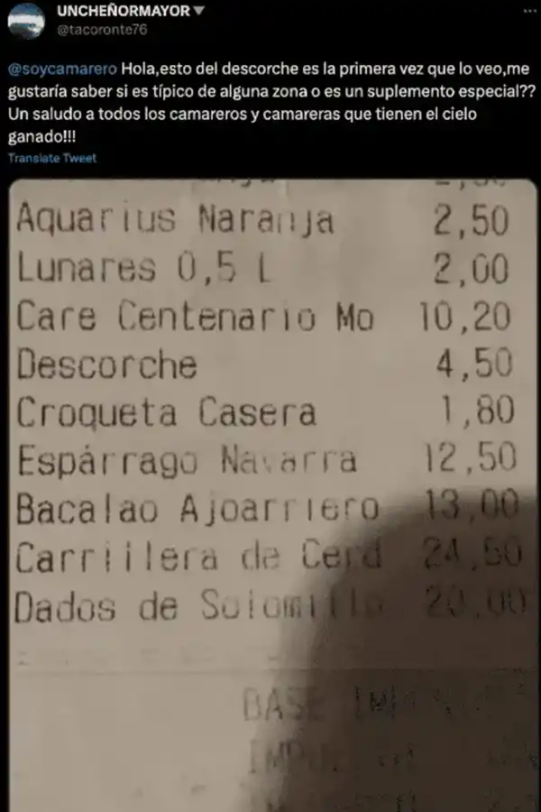 El insólito servicio que le cobraron en un restaurante: “Es la primera vez que lo veo”