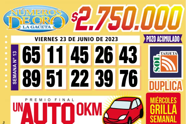 Los Números de Oro de LA GACETA del 23 de junio de 2023