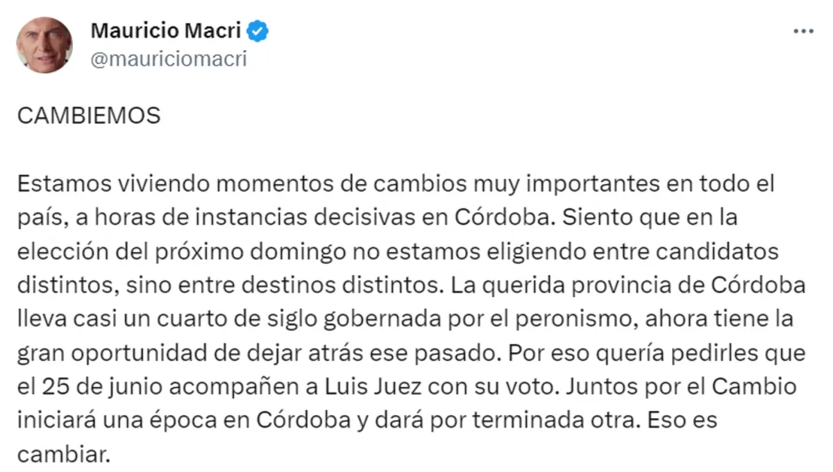 Captura de Twitter / @mauriciomacri.