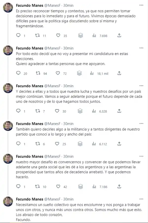 Facundo Manes se bajó de su precandidatura: cuáles fueron sus argumentos