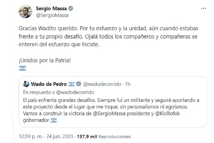Gracias Wadito querido: el primer mensaje de Massa como precandidato presidencial
