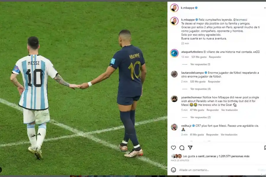 Kylian Mbappé saludó a Lionel Messi por su cumpleaños y le hizo una confesión con una foto del Mundial